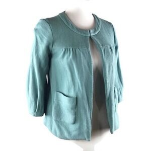 Tabitha By‎ Anthropologie Womens Size 4 Blue Green Wool 3/4 Sleeve Blazer Jacket